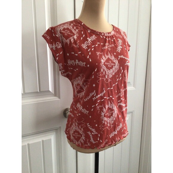 Harry Potter Marauders Map Womens Top Size L Wizarding World Orange Nwot - Picture 2 of 7